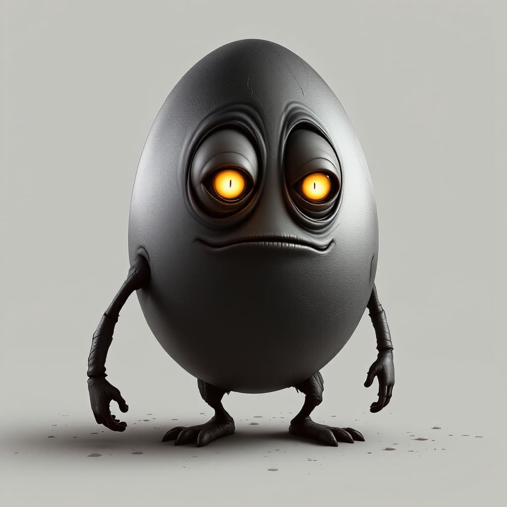 AI generated: i need a freaky looking anthropomorphic egg with a memey face and bluging eyes.