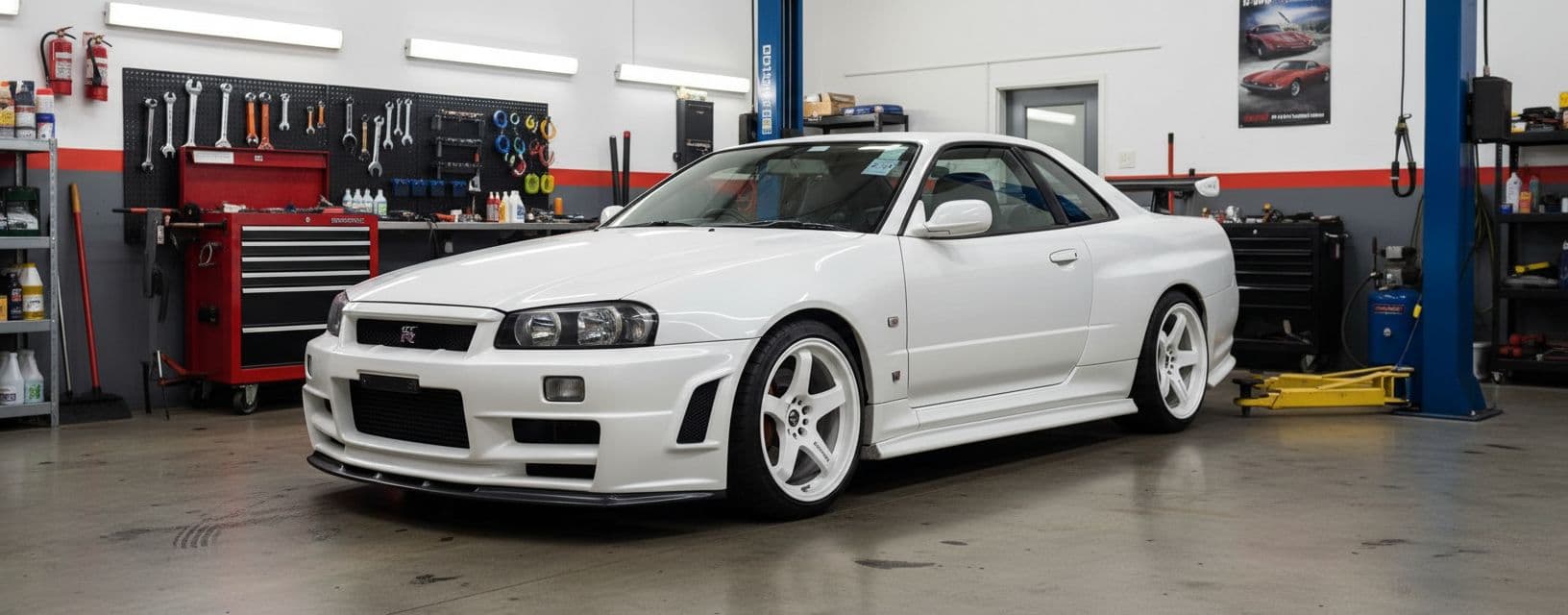 AI generated: Nissan R34 GT-T au garage
