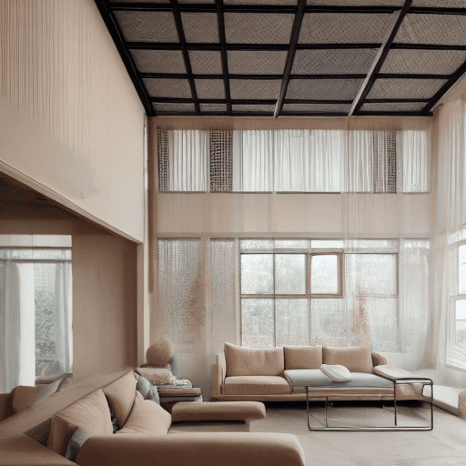 AI generated: High resolution photography interior design, dreamy sunken living room conversation pit, wooden floo...