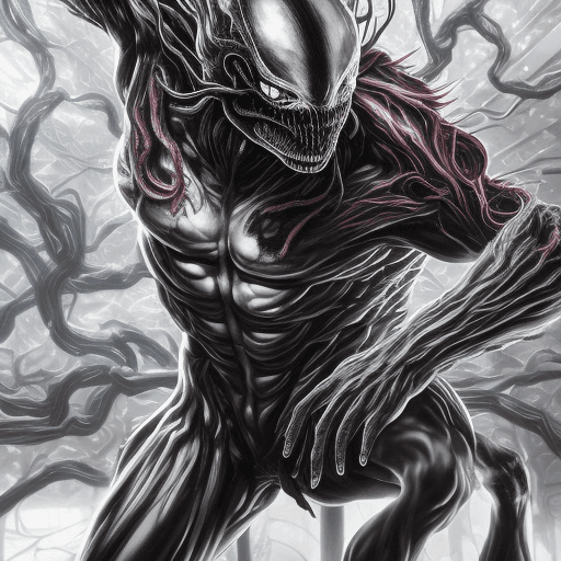 AI generated: Hyper details images hyper realism of cybernetic Ai mythic Masked Hero Venom carnage Black vibrants ...