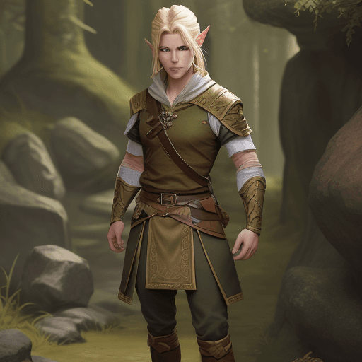 AI generated: young adult male blonde half-elf ranger 
 hair in bun dungeons and dragons full body image high deta...