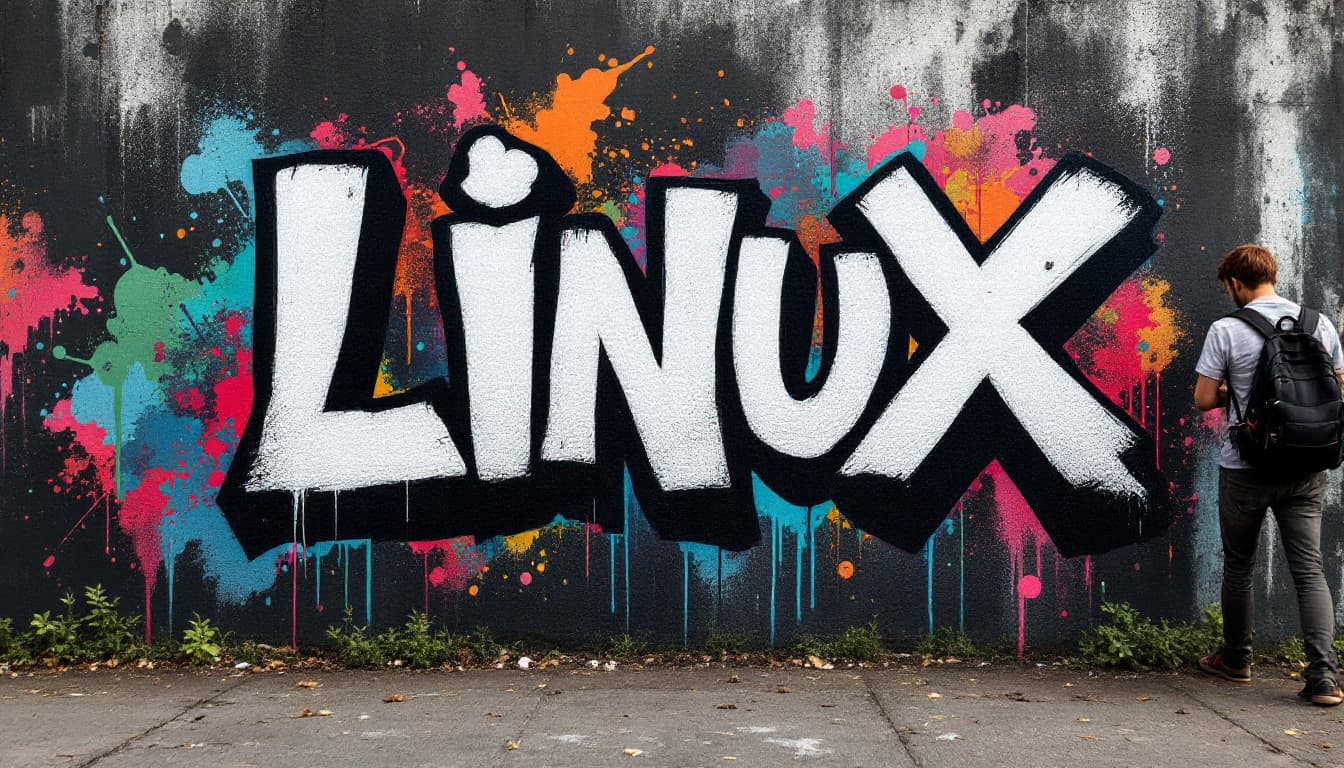 AI generated: Street Art, dirty wallpaper "LINUX" Lettering