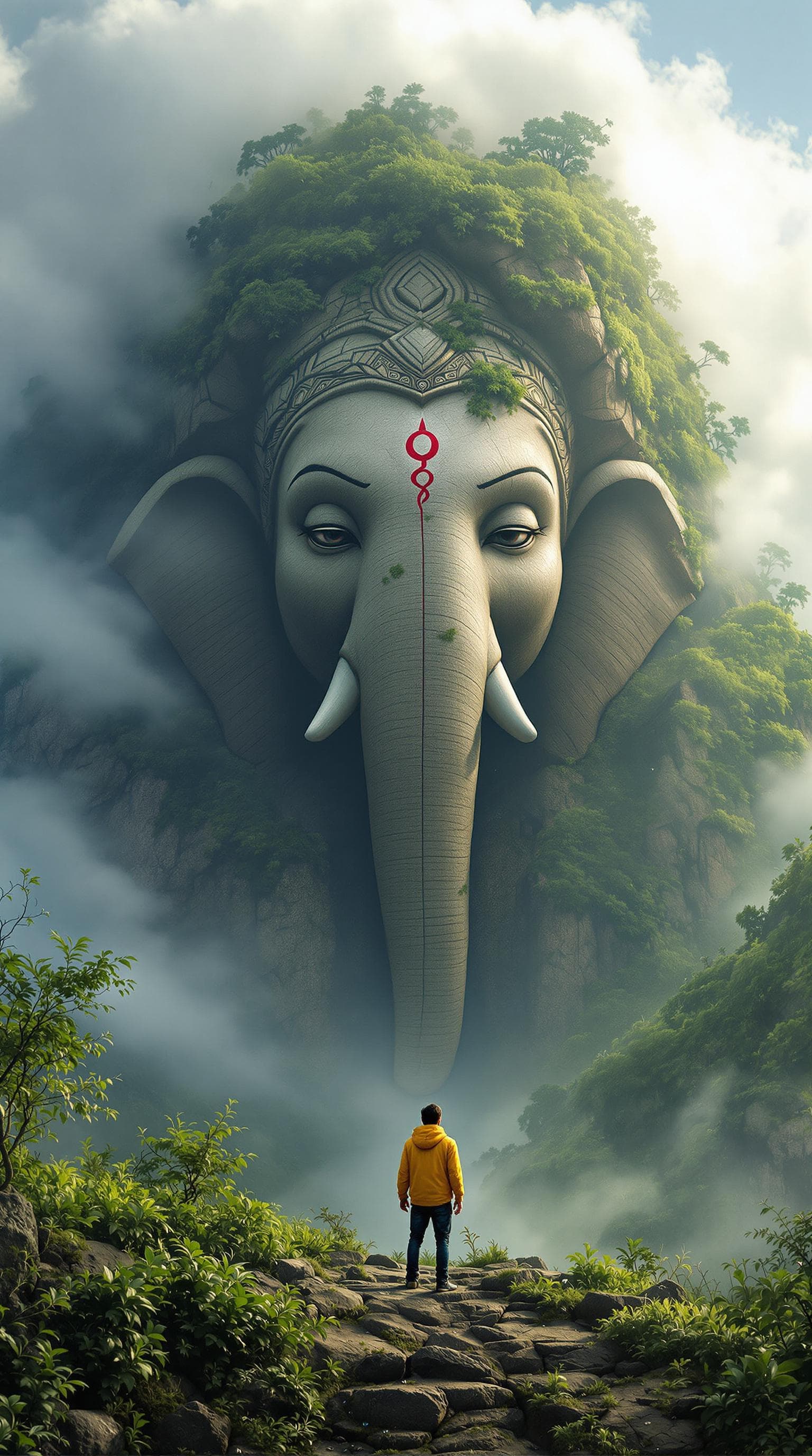 AI generated: Ultra HD 8K Realistic Image Prompt:
"A breathtaking and surreal landscape where an enormous ancient ...