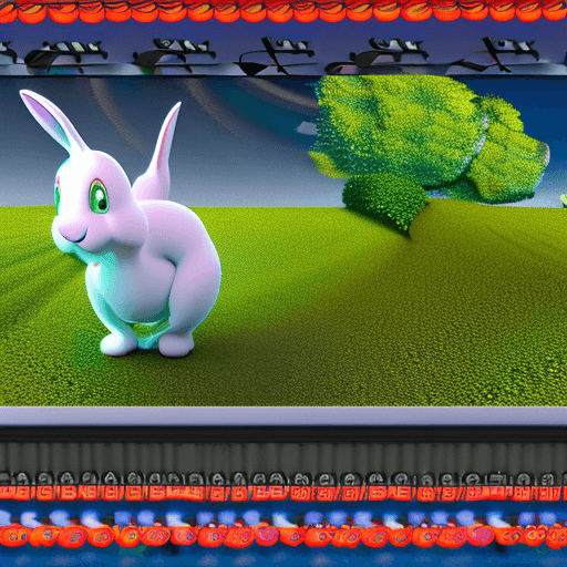 AI generated: A charming bunny grasping a carrot, with eyes reminiscent of exquisite red wine, perched upon a clou...