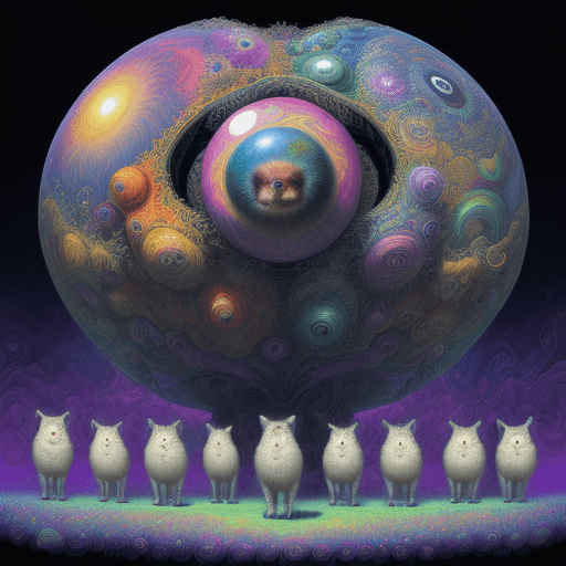 AI generated: a group of animals that are standing in front of a ball, deep dream, its a deep dream, deepdream, de...
