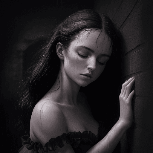 AI generated: HDR photo of , (dark night, minimal light, moody, deep shadows:1. 1), 3/4 shot of a gorgeous sensual...