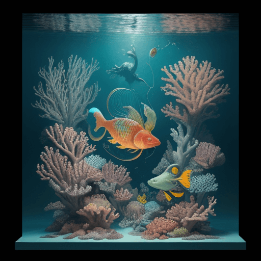 AI generated: A surrealistic underwater scene with a carp fish and a fishing hook in vibrant colors. Rendered in a...