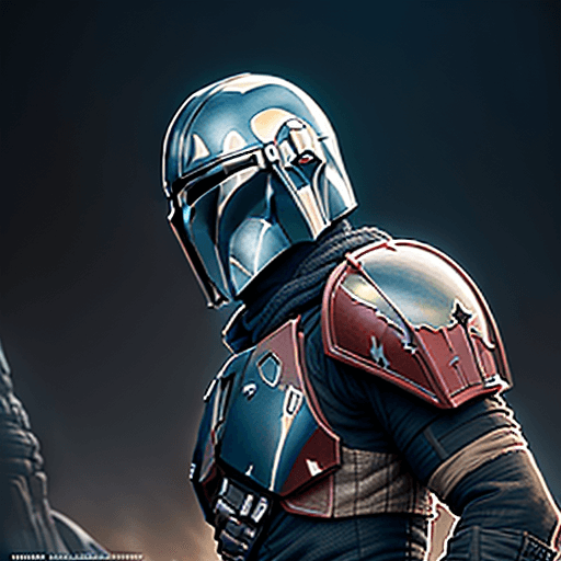 AI generated: surreal The Mandalorian, close up (detailed stunning environment), cinematic, cover art, (low front ...