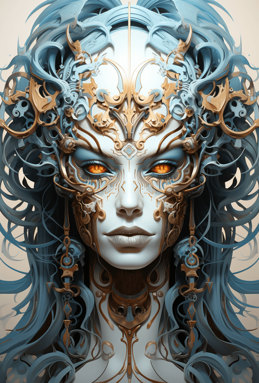 AI generated: an abstract head with animallike features, in the style of futuristic cyberpunk, james jean, light b...