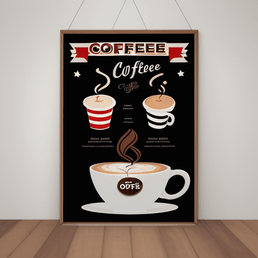 AI generated: a poster of coffee, have  latte, American style, in middle for decorate ,more cute