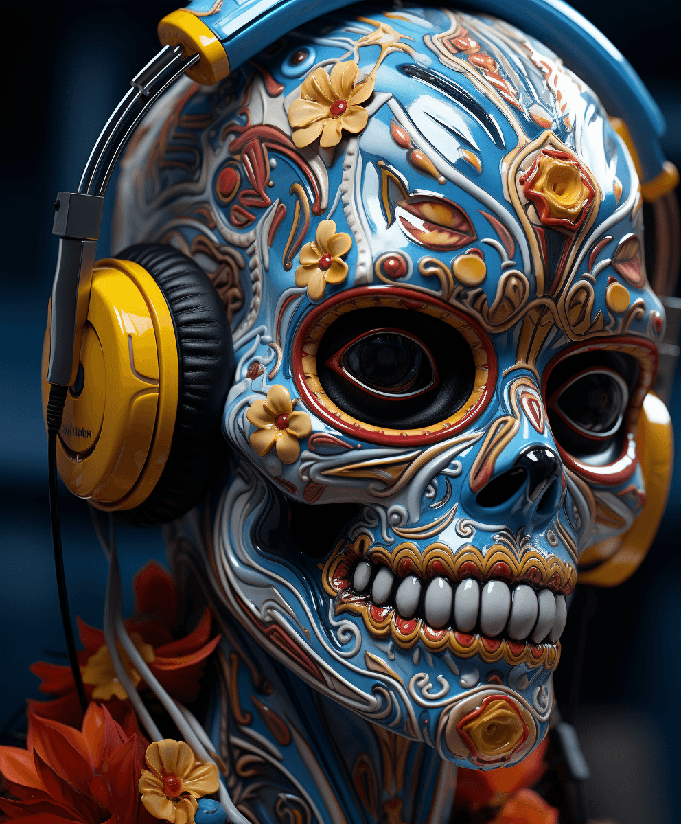 AI generated: sugar skull, animation character for the xbox, in the style of hyper-realistic pop, close up --ar 71...