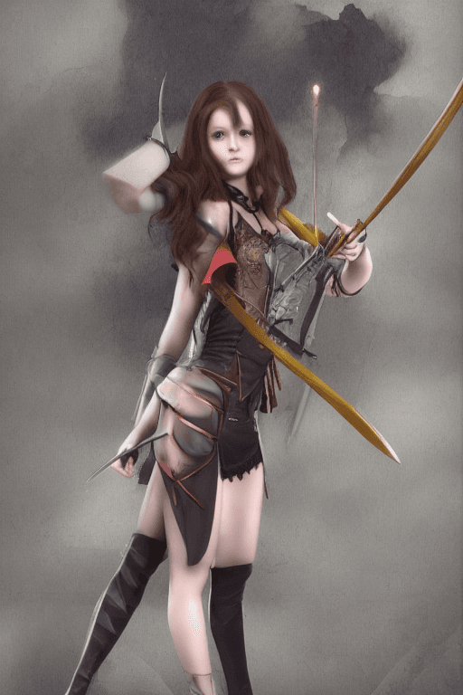 AI generated: A 3d image super realistic of a young, beautiful vampire girl adventurer with a sword and crossbow. ...