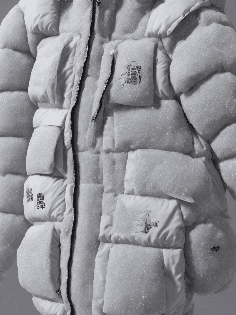 AI generated: milky Fubu winter puffer jacket, design trend, design by kanye west, on a white background, octane, ...