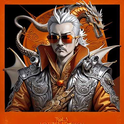 AI generated: poster of a silver dragon gold sunglasses, in the style of orient-inspired, post-apocalyptic surreal...