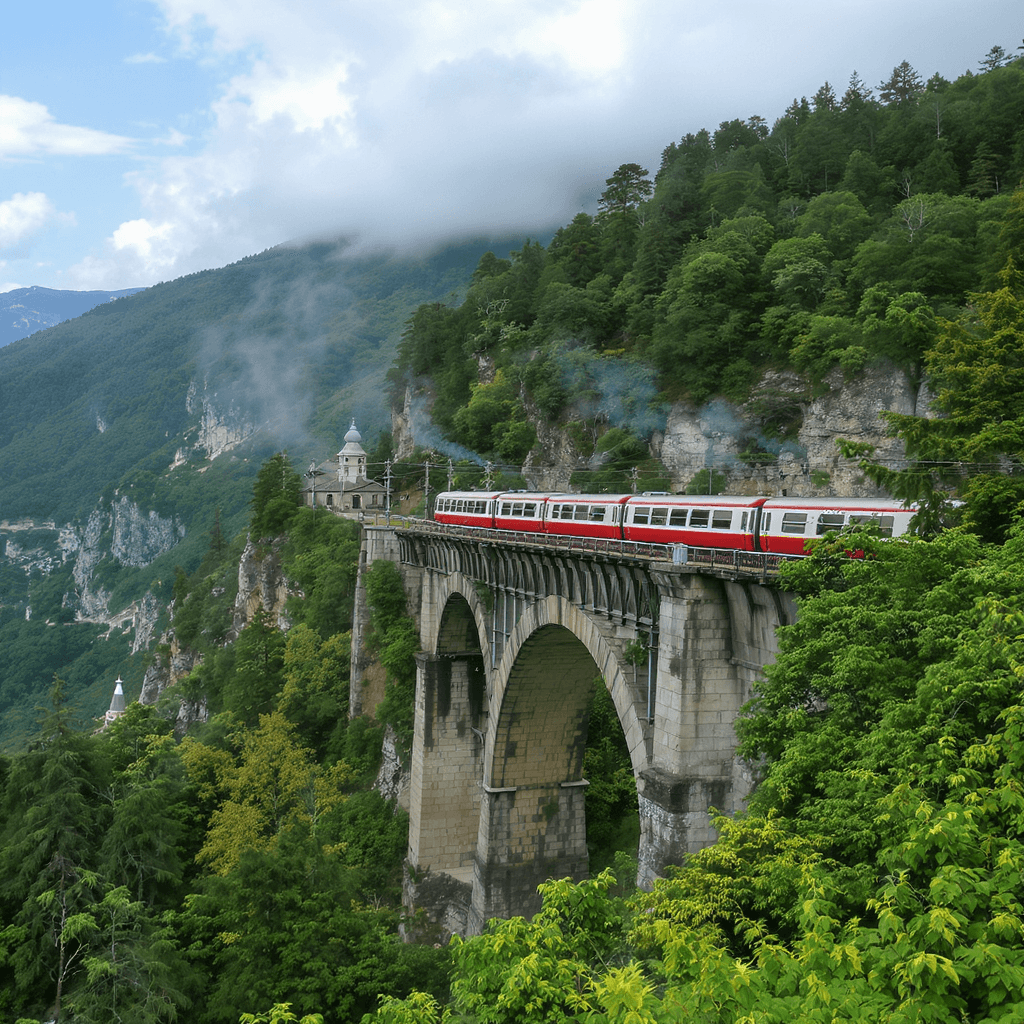 AI generated: train scenic bridge
