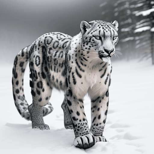 AI generated: National Geographic award winning wildlife medium shot photo of a stalking snow leopard| snowy rocky...