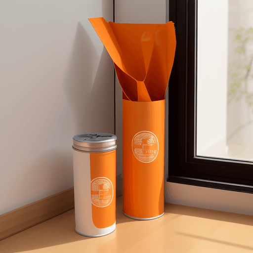 AI generated: un packaging tubo de carton tipo canister con ventana que contenga zumo de naranja