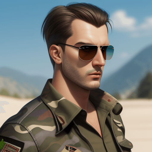 AI generated: Rodoljub Roki Vulovic in aviator sunglasses and camo pixar style close shot high definition 