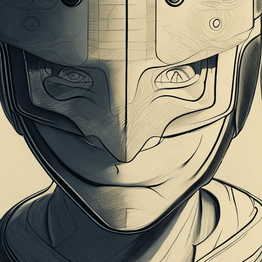 AI generated: a drawing of a man wearing a helmet, a character portrait by Jamie Hewlett, behance contest winner, ...