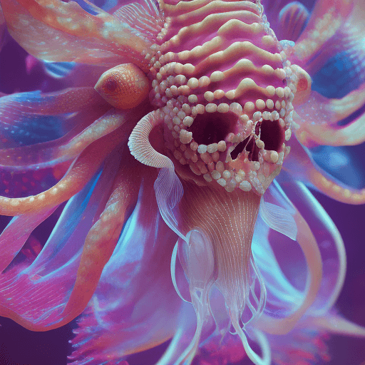 AI generated: Goddess close-up portrait ribcagel. jellyfish phoenix head, nautilus, orchid, skull, betta fish, bio...