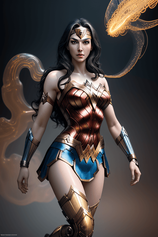AI generated: wonder woman steampunk ranslucent women in biomechanical body, liquid cooling, intricate circuits, b...