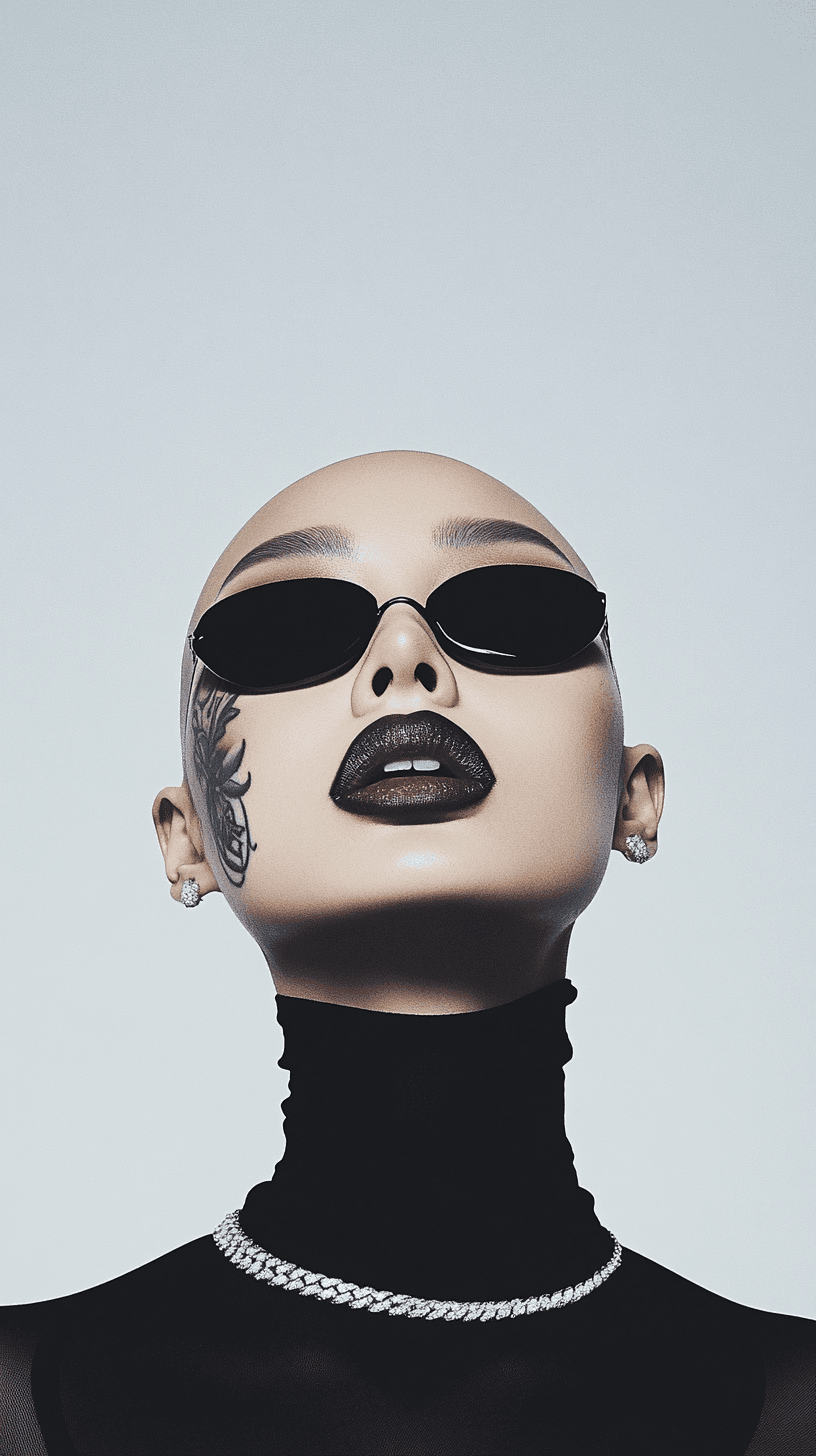 AI generated: Symetrical ultra Closeup of a dope faced tattoed model, dark mirror glazed Nike sport outfit, Minima...