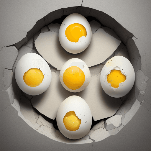 AI generated: A thought-provoking illustration of three eggs arranged in a semi-circle around a cracked egg. The t...