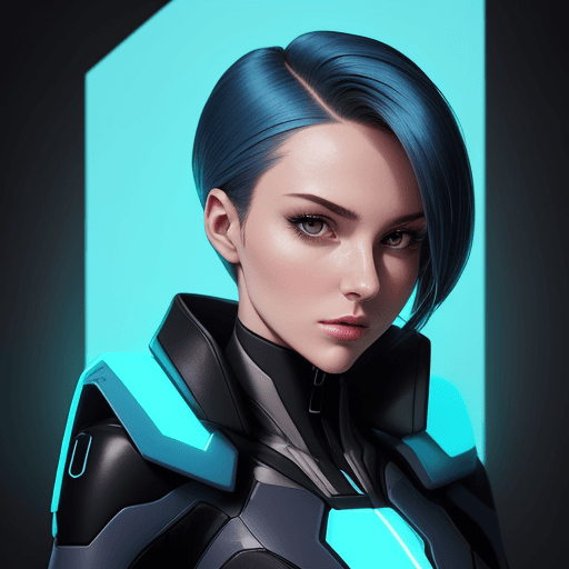 AI generated: Craft a headshot of a female character exuding confidence and professionalism. She is adorned in a f...