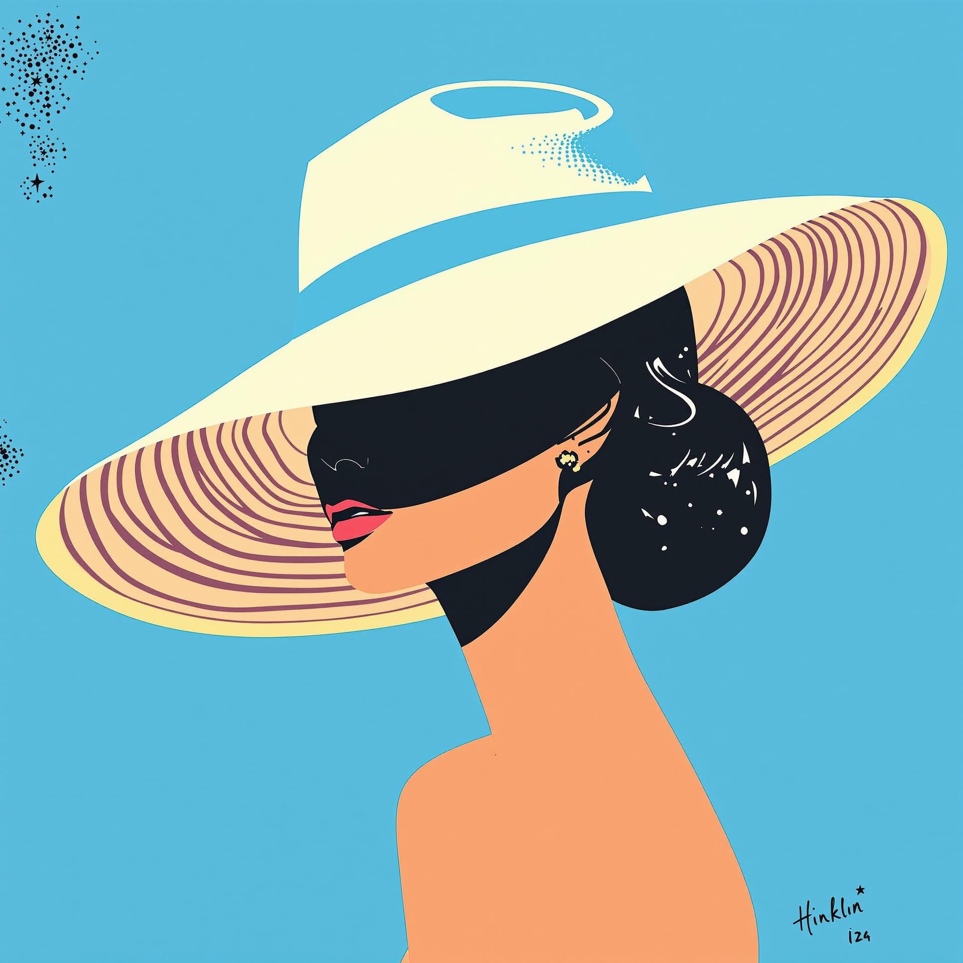 AI generated: illustration, sleek of a female silhouette adorned with a wide-brimmed hat, image utilize a minimali...