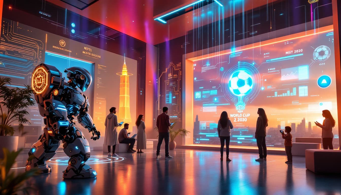 AI generated: A dynamic, futuristic hero image blending Moroccan culture with cutting-edge robotics and digital sp...