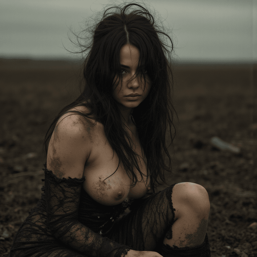 AI generated: Craft an Old Master painting
full body shot of A woman with raven black hair, covered in dirt, wear...