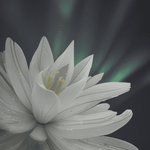 AI generated: northern lights on a white background, around thin lines and translucent flowers
