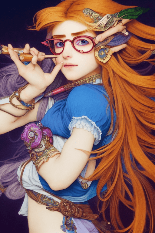 AI generated: <lora:zelda_BotW_v1>multicolored hair, glasses on head, looking at viewer, winking,, ((extreme detai...
