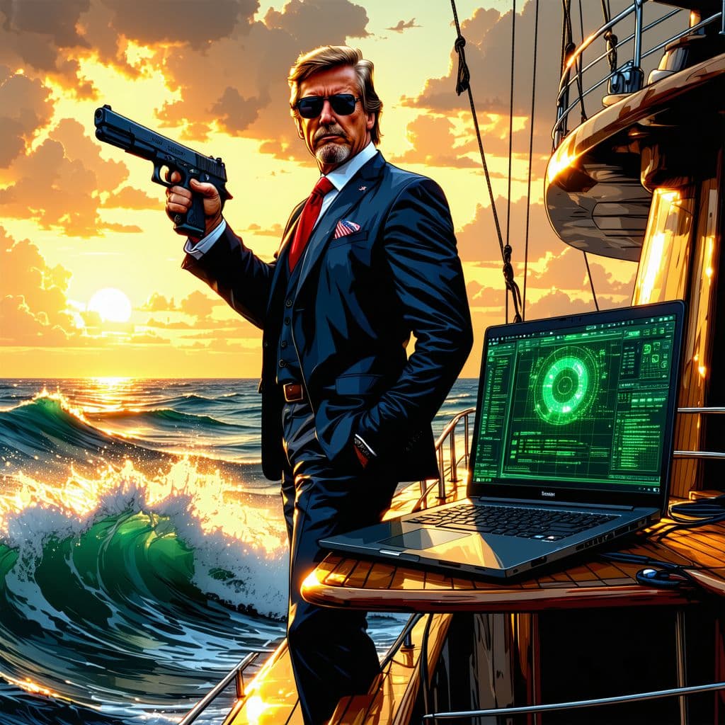 AI generated: An epic, hyper-detailed illustration in the style of Jason Heuser's Presidential Art series, featuri...