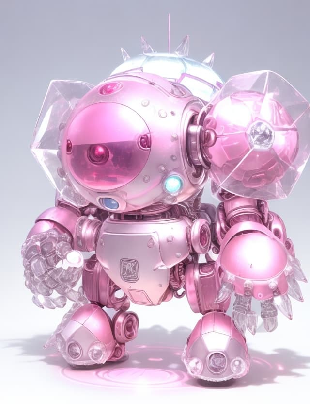 AI generated: (((a cute large crystal armor robot , The head and body all in one ,2 arm , small hand, 2 leg,big fe...