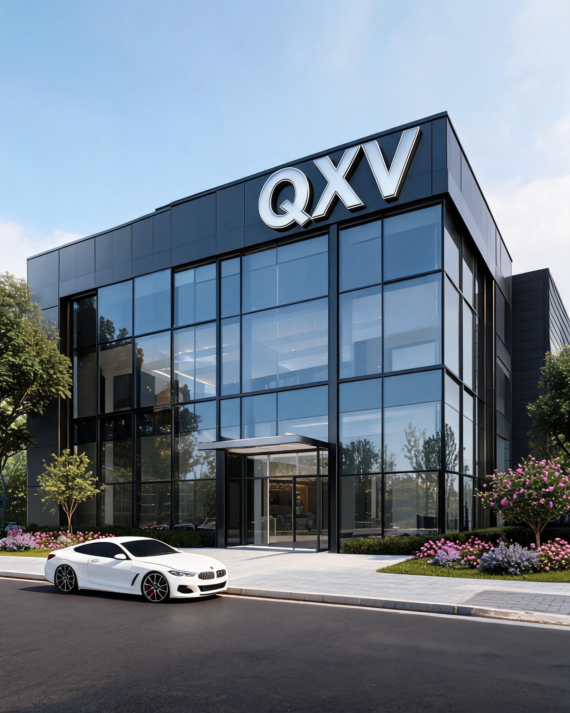 AI generated: Ultra-realistic architectural visualization of a contemporary office building with the letters 'QXV'...