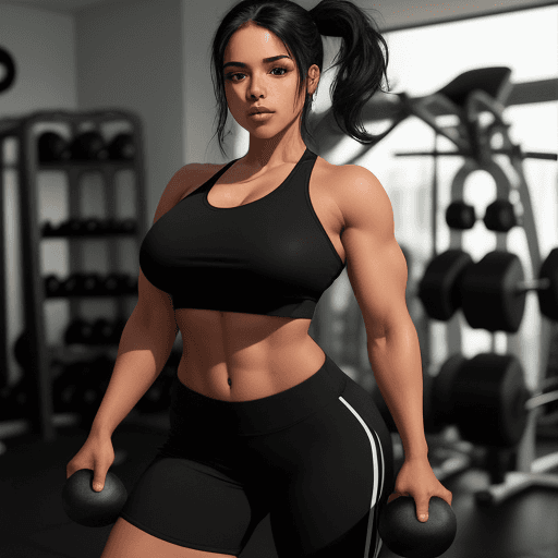 AI generated: Produce an ultra-realistic photograph of a young, fit, strong, curvy Latina girl engaging in a worko...