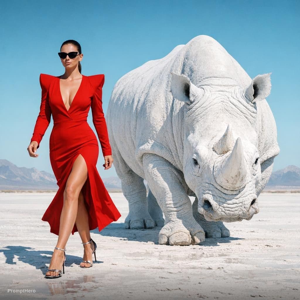 AI generated: {
  "scene": {
    "type": "editorial fashion surrealism",
    "location": "barren white desert w...