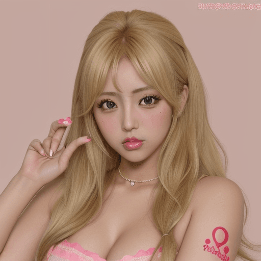 AI generated: Logo de chica Gyaru Dramática Himekaji Bronceada Rubia con pestañas postizas y uñas rosadas