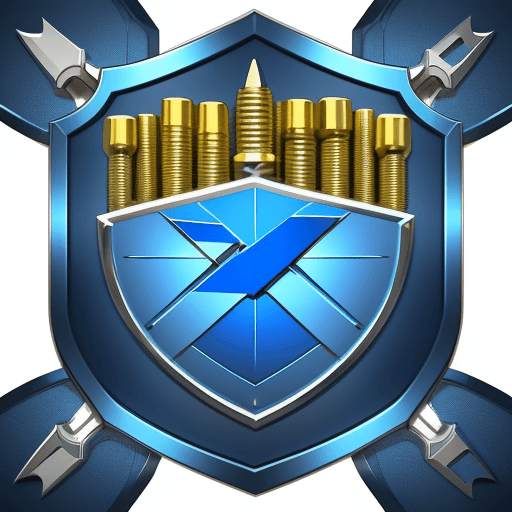 AI generated: 3D shield logo, thick, embossed, blue, shiny, very elegant and graceful. The logo contains images of...