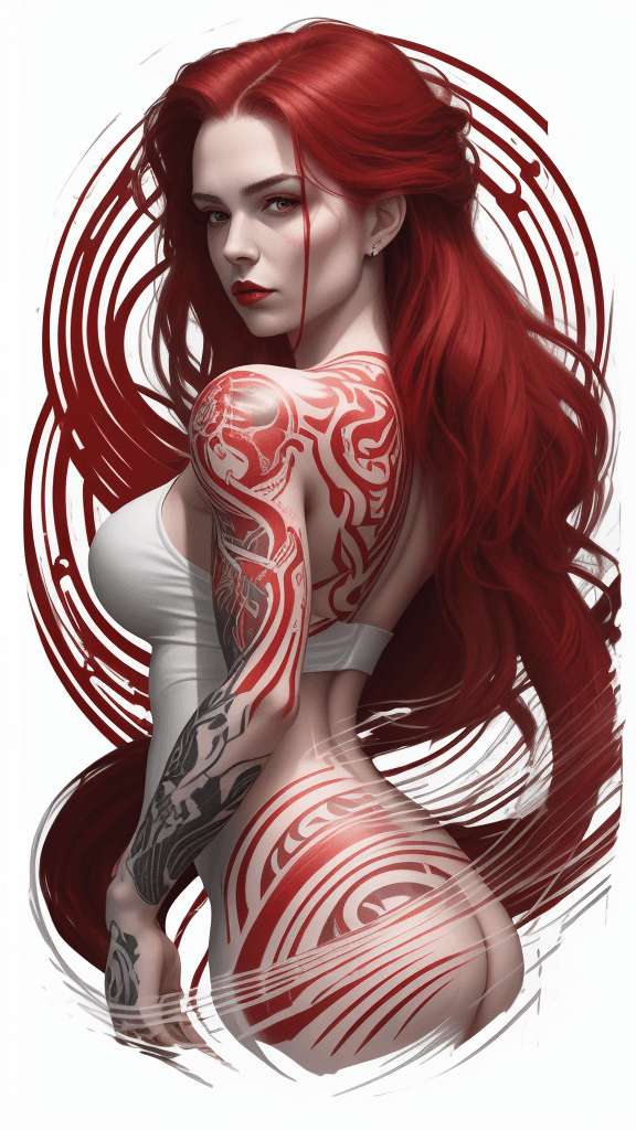AI generated: A portrait of [a scarlet in a bodyguard outfit], in the style of airbrush art, classic tattoo motifs...