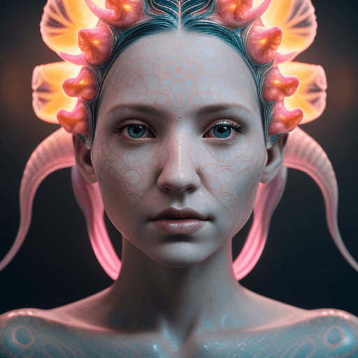 AI generated: Goddess close-up portrait ribcagel. jellyfish phoenix head,open pussy,pink pussy, nautilus, orchid, ...