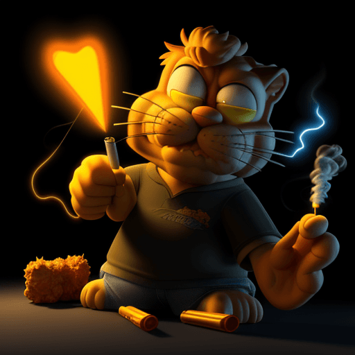 AI generated: Hyper realistic Garfield smoking a weed joint, 3D Style, with black background and a warm lightning ...