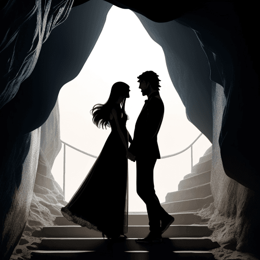 AI generated: image of two silhouettes, a man and a woman, the woman has long hair and the man has short hair, the...