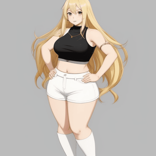 AI generated: modern fat anime girl long blonde hair crop top full body