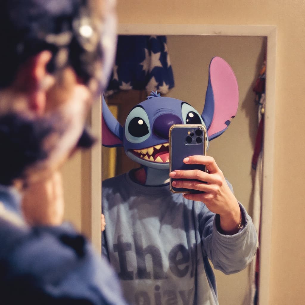 AI generated: Stitch,mirror selfie