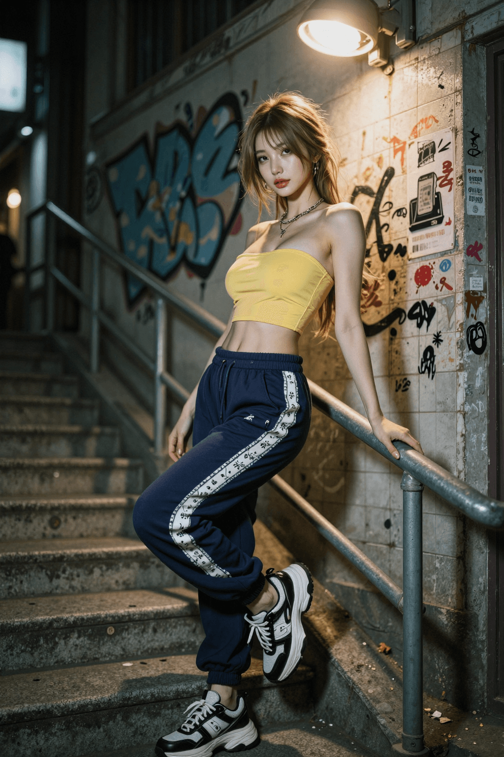 AI generated: A highly detailed, photorealistic, cinematic vertical medium-full shot of a stunning young East Asia...