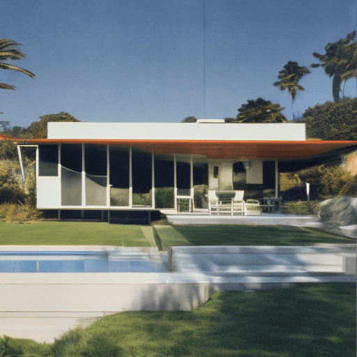 AI generated: Hyper realistic eye level exterior photo of a mid century modern style house overlooking the ocean, ...
