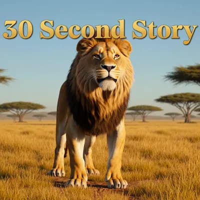 AI generated video: 30 second story rate and lion 
