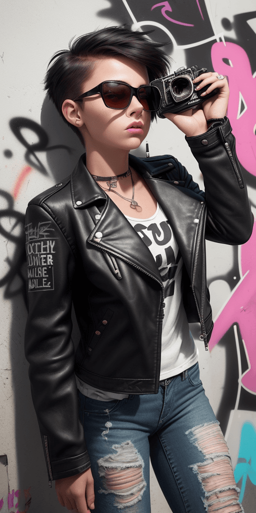 AI generated: Create an image of a confident and adventurous young woman. She has a determined expression and wear...